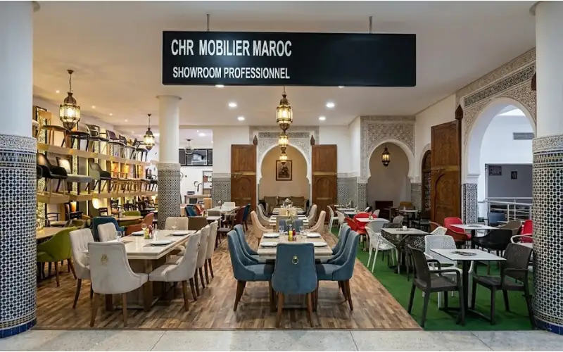 Showroom mobilier CHR professionnel CoinDeco Équipement à Fès Maroc