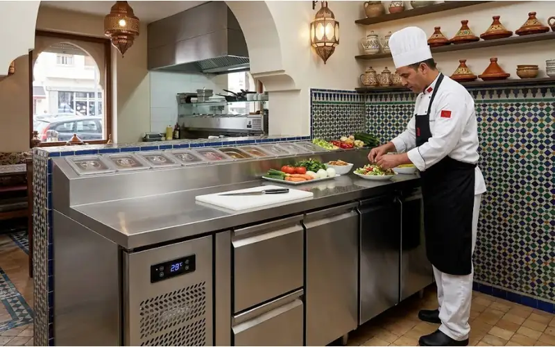 Tables réfrigérées de préparation pour cuisine professionnelle à Fès Maroc

