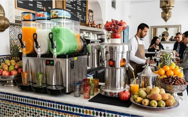 Équipements professionnels pour boissons froides dans café à Fès Maroc